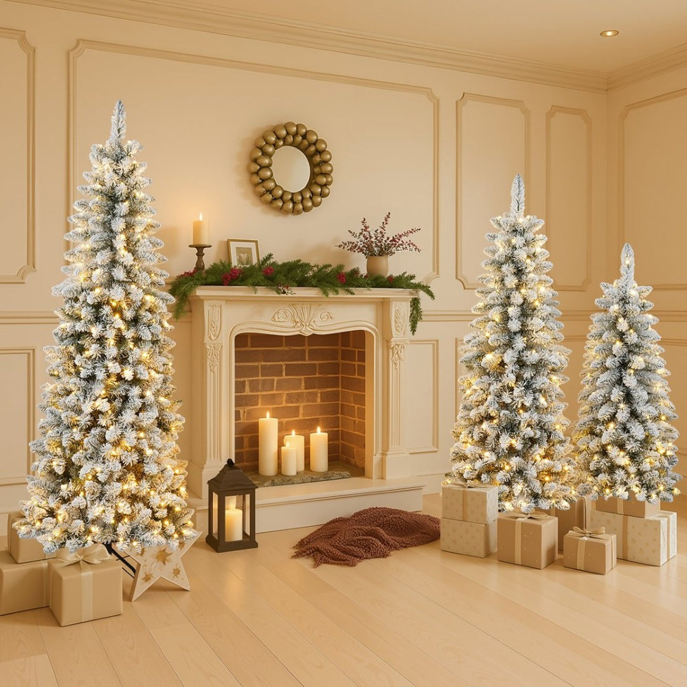 HomeRoots 6' Elegant White Pre-Lit Flocked Spruce Christmas Tree with 250 LED Lights & Sturdy Stand 711235