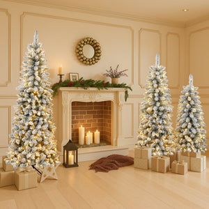 HomeRoots 6' Elegant White Pre-Lit Flocked Spruce Christmas Tree with 250 LED Lights & Sturdy Stand 711235