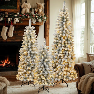 HomeRoots 6' Elegant White Pre-Lit Flocked Spruce Christmas Tree with 250 LED Lights & Sturdy Stand 711235