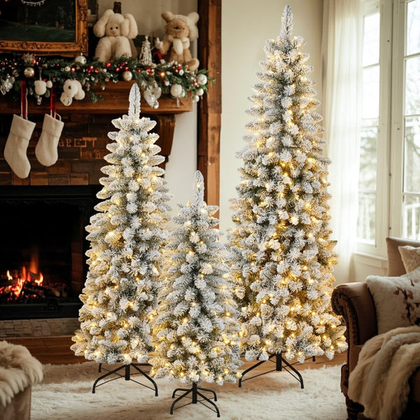 HomeRoots 6' Elegant White Pre-Lit Flocked Spruce Christmas Tree with 250 LED Lights & Sturdy Stand 711235