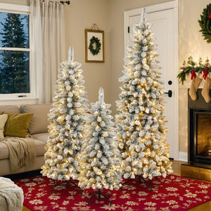 HomeRoots 6' Elegant White Pre-Lit Flocked Spruce Christmas Tree with 250 LED Lights & Sturdy Stand 711235