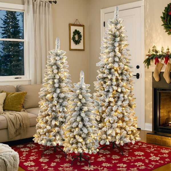 HomeRoots 6' Elegant White Pre-Lit Flocked Spruce Christmas Tree with 250 LED Lights & Sturdy Stand 711235