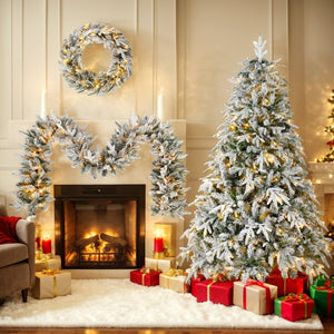 HomeRoots 4' Pre Lit Tropical Christmas Tree - Flocked with 250 LEDs, Ornaments & Easy Assembly for Cozy Spaces 711236