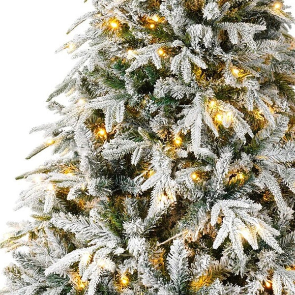HomeRoots 4' Pre Lit Tropical Christmas Tree - Flocked with 250 LEDs, Ornaments & Easy Assembly for Cozy Spaces 711236