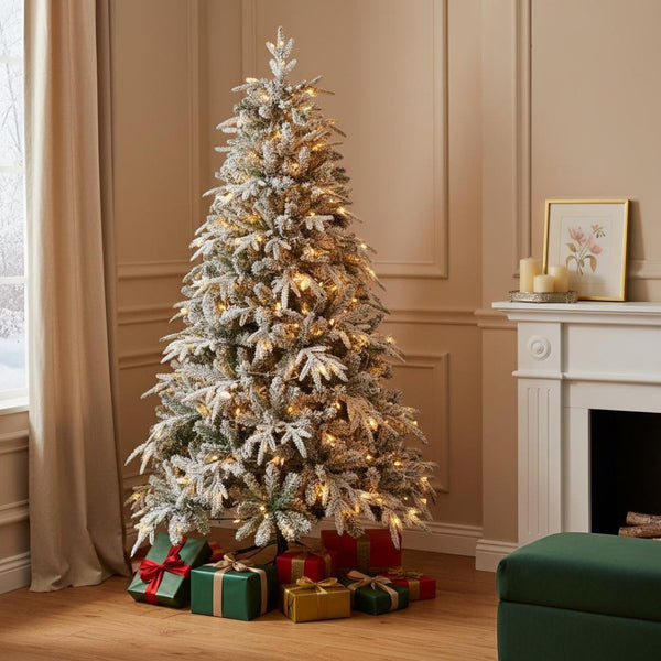 HomeRoots 4' Pre Lit Tropical Christmas Tree - Flocked with 250 LEDs, Ornaments & Easy Assembly for Cozy Spaces 711236