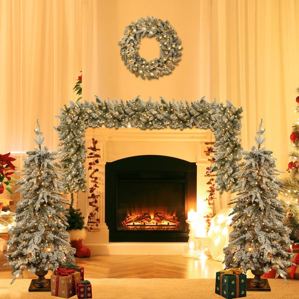 HomeRoots 4' White Pre-Lit Tropical Christmas Tree - Compact, Full & Lush with 330 LEDs for Festive Cheer! 711237