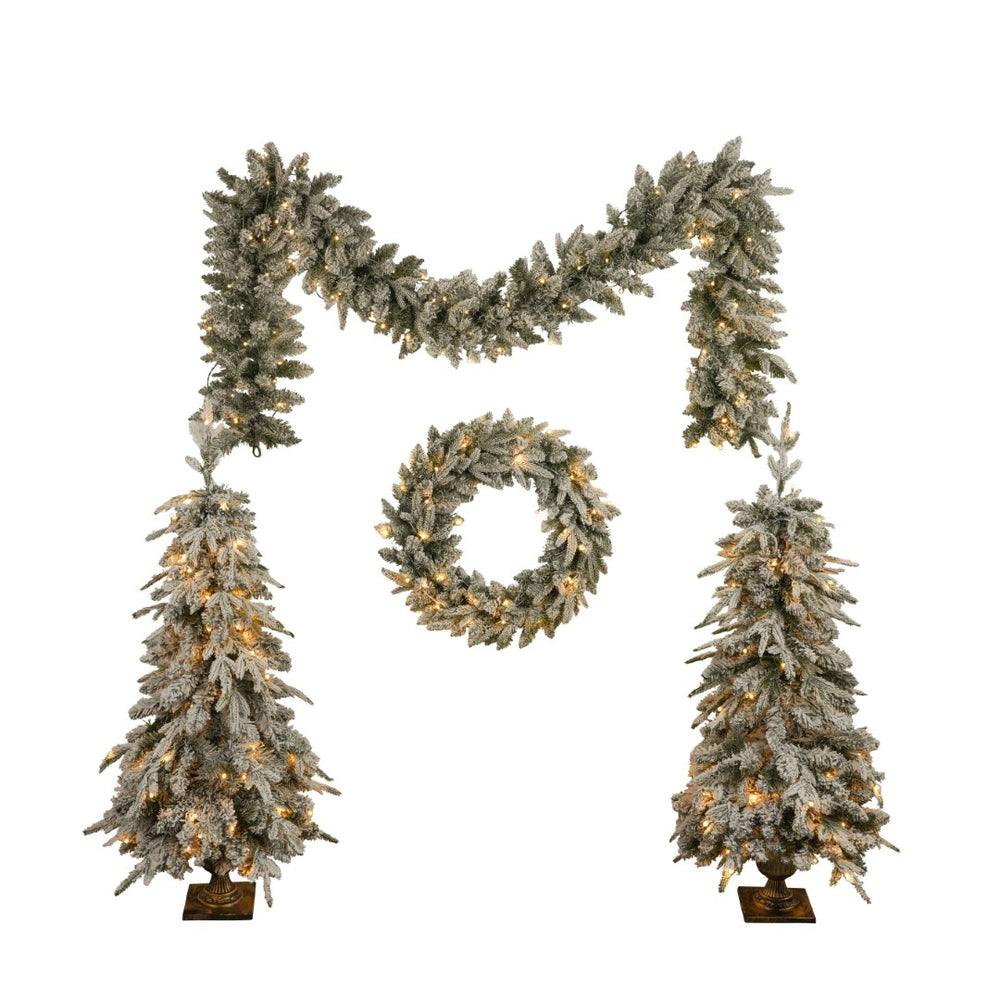 HomeRoots 4' White Pre-Lit Tropical Christmas Tree - Compact, Full & Lush with 330 LEDs for Festive Cheer! 711237