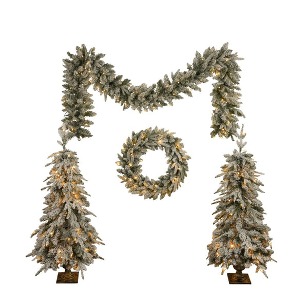 HomeRoots 4' White Pre-Lit Tropical Christmas Tree - Compact, Full & Lush with 330 LEDs for Festive Cheer! 711237
