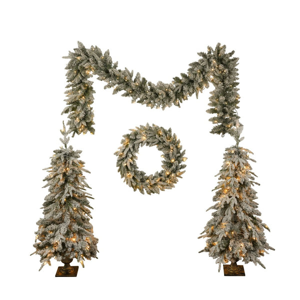 HomeRoots 4' White Pre-Lit Tropical Christmas Tree - Compact, Full & Lush with 330 LEDs for Festive Cheer! 711237