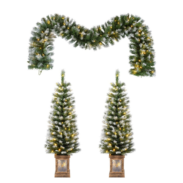 HomeRoots 4' Full Tropical Christmas Tree - Pre-Lit, Decorated, LED Lights & Elegant Ornaments for Festive Cheer 711238