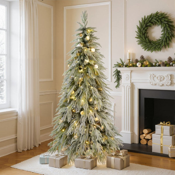 HomeRoots 5' Pre-Lit White Tropical Christmas Tree with Decorations - Effortless Setup & Stunning Display! 711240