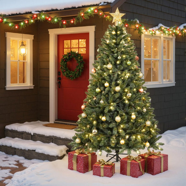HomeRoots 7.5' Pre-Lit Tropical Christmas Tree – Lush, Easy Setup, LED Lights & Vibrant Holiday Decor! 711242