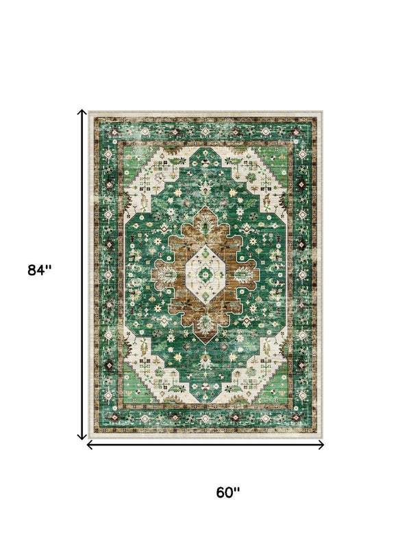 HomeRoots 8' Stylish Persian-Inspired Medallion Area Rug - Washable, Stain-Resistant, Non-Slip Design for Homes 8' X 10' 711245