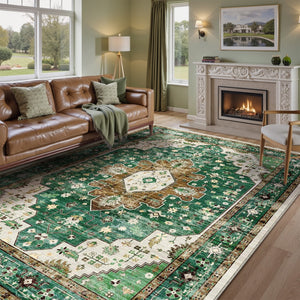 HomeRoots 8' Stylish Persian-Inspired Medallion Area Rug - Washable, Stain-Resistant, Non-Slip Design for Homes 8' X 10' 711245