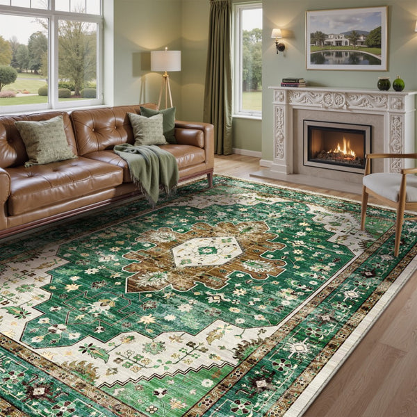 HomeRoots 8' Stylish Persian-Inspired Medallion Area Rug - Washable, Stain-Resistant, Non-Slip Design for Homes 8' X 10' 711245