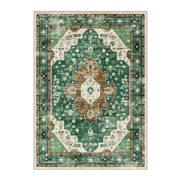 HomeRoots 9' Medallion Area Rug - Elegant Green, Brown & Ivory Design, Washable, Stain-Resistant & Non-Slip 9' X 12' 711246