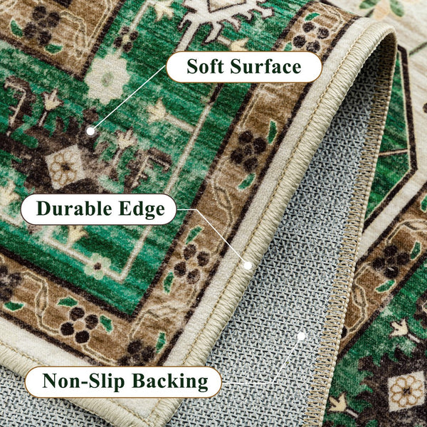 HomeRoots 9' Medallion Area Rug - Elegant Green, Brown & Ivory Design, Washable, Stain-Resistant & Non-Slip 9' X 12' 711246