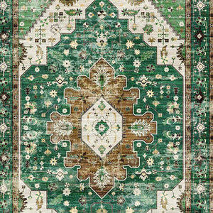 HomeRoots 9' Medallion Area Rug - Elegant Green, Brown & Ivory Design, Washable, Stain-Resistant & Non-Slip 9' X 12' 711246