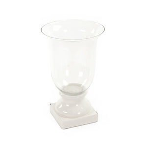 Zentique Distressed ceramic crackle white hurricane lamp - vintage-inspired centerpiece, diffuses candlelight softly W15 x H24 x D15 7112L A369