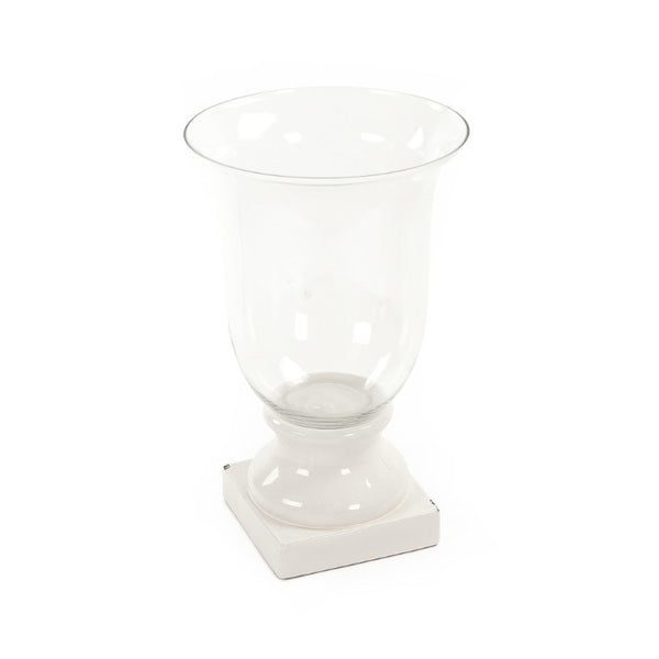 Zentique Distressed ceramic crackle white hurricane lamp - vintage-inspired centerpiece, diffuses candlelight softly W15 x H24 x D15 7112L A369