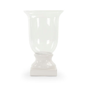 Zentique Distressed ceramic crackle white hurricane lamp - vintage-inspired centerpiece, diffuses candlelight softly W15 x H24 x D15 7112L A369