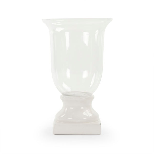 Zentique Distressed ceramic crackle white hurricane lamp - vintage-inspired centerpiece, diffuses candlelight softly W15 x H24 x D15 7112L A369