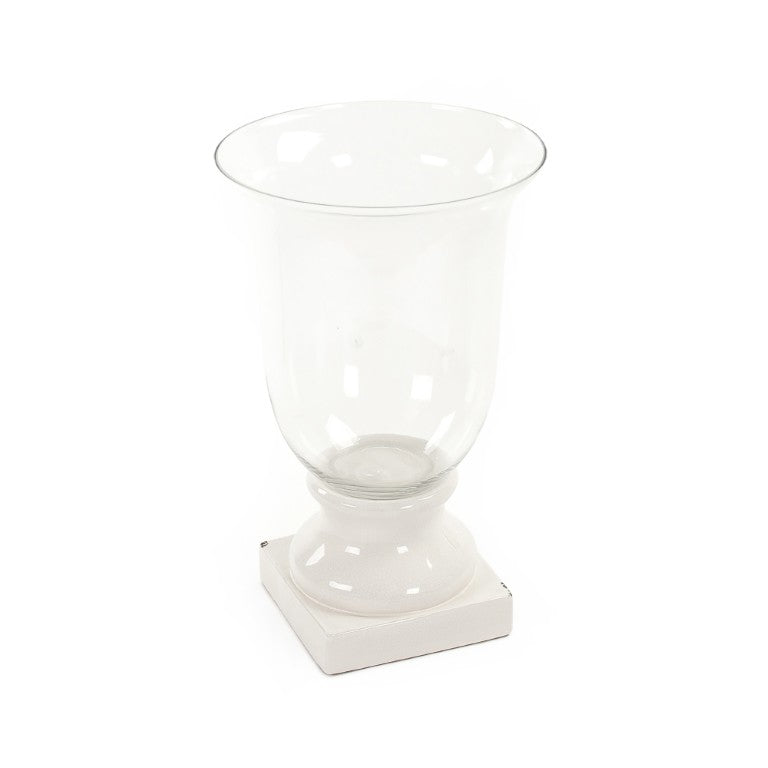 Zentique Distressed ceramic crackle white hurricane lamp - vintage-inspired centerpiece, diffuses candlelight softly W12.5 x H21 x D12.5 7112S A369