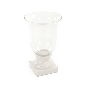 Zentique Distressed ceramic crackle white hurricane lamp - vintage-inspired centerpiece, diffuses candlelight softly W12.5 x H21 x D12.5 7112S A369