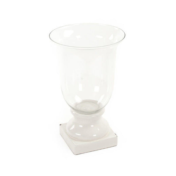 Zentique Distressed ceramic crackle white hurricane lamp - vintage-inspired centerpiece, diffuses candlelight softly W12.5 x H21 x D12.5 7112S A369