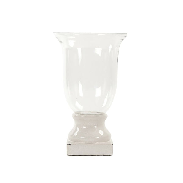 Zentique Distressed ceramic crackle white hurricane lamp - vintage-inspired centerpiece, diffuses candlelight softly W12.5 x H21 x D12.5 7112S A369