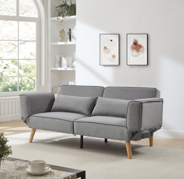 English Elm 72.8" Velvet Futon Sleeper Sofa Split Back Reclining Couch for Apartments and Guest Rooms Gray W1669P364128