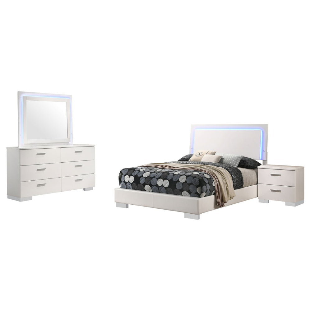 English Elm Dulcey Full Bedroom Set with Led Lighting High Gloss White Faux Leather Modern B062S01495