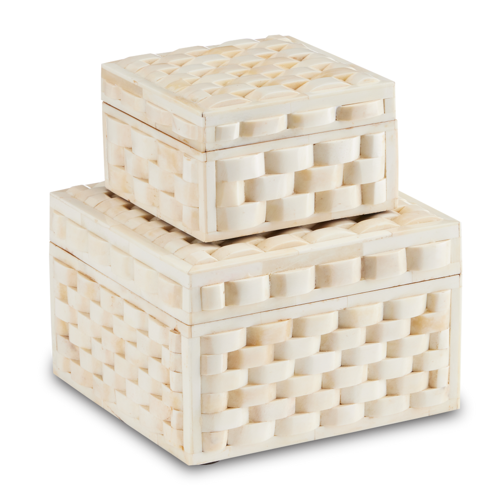 Felice Decorative Box Set of 2 - Handcrafted Sheesham Wood with Unique Bone Inlay Design, Ivory