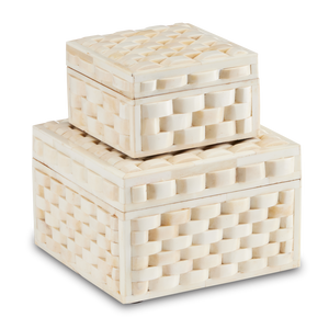 Felice Decorative Box Set of 2 - Handcrafted Sheesham Wood with Unique Bone Inlay Design, Ivory
