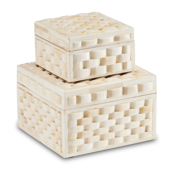 Felice Decorative Box Set of 2 - Handcrafted Sheesham Wood with Unique Bone Inlay Design, Ivory