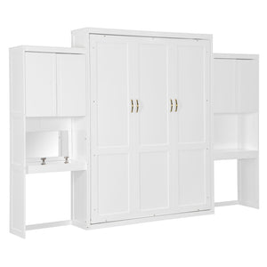 English Elm Queen Size Murphy Bed With Integrated Desk, Vanity & Storage - Stylish Space Saver For Small Living N820S00057K-GIGA