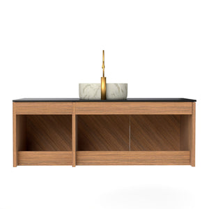 English Elm Arai 48" Wall-Mounted Bathroom Vanity With Black Stone Countertop & White Ceramic Basin, Storage Cabinet W2615S00358