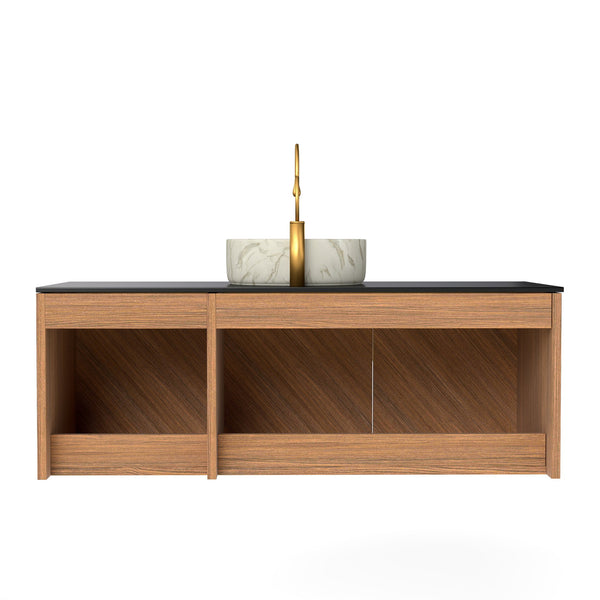 English Elm Arai 48" Wall-Mounted Bathroom Vanity With Black Stone Countertop & White Ceramic Basin, Storage Cabinet W2615S00358