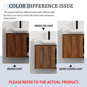 English Elm 24'' Wall-Mounted Bathroom Vanity with White Ceramic Sink, Soft-Close Door, Open Shelves, Moisture-Resistant Finish W999P263406