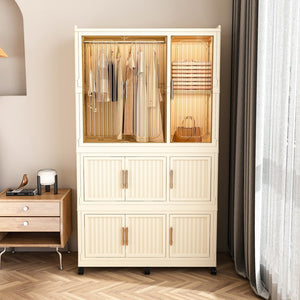 English Elm Portable Wardrobe Closet Organizer Cream White - Durable PP Modular Cube Storage with 9 Magnetic Doors, Hanging Rod and 6 Hangers, Quick Assemble-Friendly (36.8x18.1x15.8) W2699P253195
