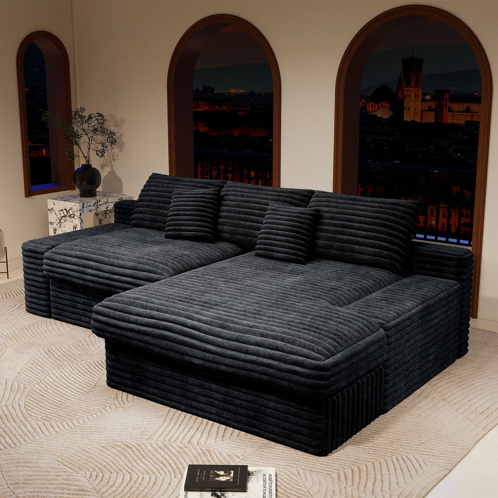 English Elm 118.1*66.9"Modular Sectional Sofa - Plush Black Corduroy Couch, No Assembly, Perfect For Living Spaces! W3819S00058