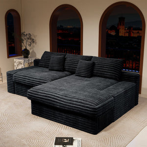 English Elm 118.1*66.9"Modular Sectional Sofa - Plush Black Corduroy Couch, No Assembly, Perfect For Living Spaces! W3819S00058