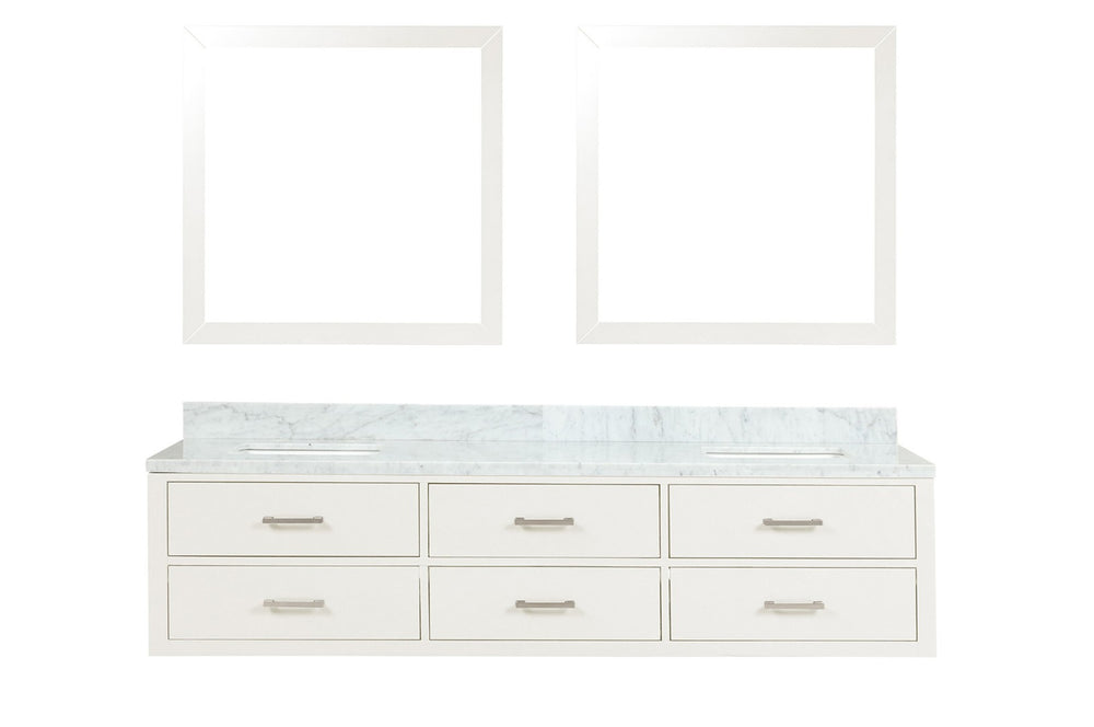 English Elm White Double Bath Vanity Set With Carrara Marble Top & Matching Mirrors – Elegant, Durable Design B2731S01577-GIGA