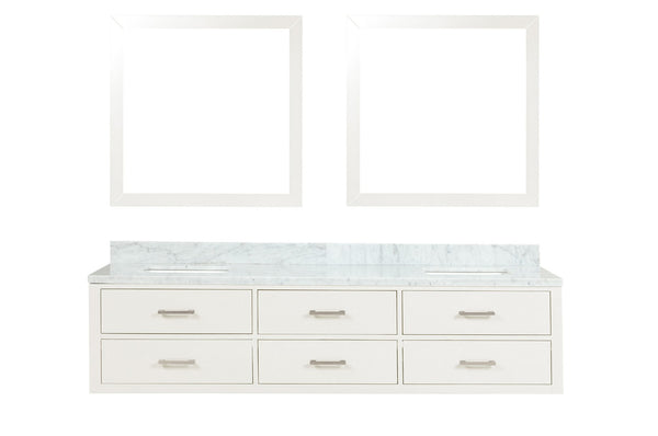 English Elm White Double Bath Vanity Set With Carrara Marble Top & Matching Mirrors – Elegant, Durable Design B2731S01577-GIGA