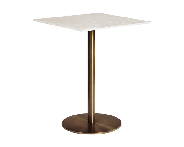Sunpan Enco Bar Table - Stunning Art Deco Design with Solid Carrara Marble Top and Antique Gold Base Elegance Square - 32W x 32D x 41.5H