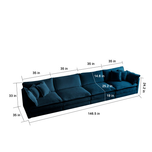 English Elm Free 4-Seater Modular Sofa In Luxurious Blue Chenille - Versatile Sectional Couch For Every Room! W714S00320