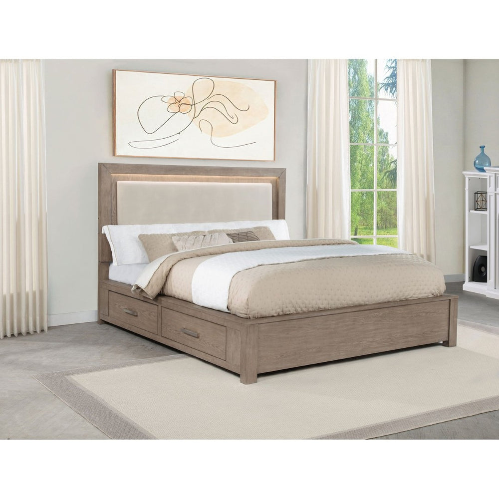 English Elm Gibbons Eastern King Storage Bed with Led Headboard and Four Under Bed Drawers B062S01576