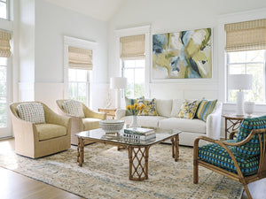 Lexington Tommy Bahama Home Coral Reef Cocktail Table: Elegant Driftwood Design With Leather-wrapped Rattan & Glass Top Sunwashed  579-949c