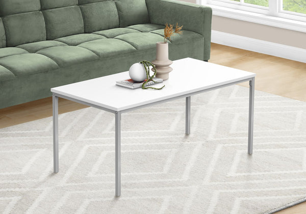 English Elm Coffee Table – Contemporary Rectangular Design With White Laminate Top & Grey Metal Legs For Modern Living B2710P219434