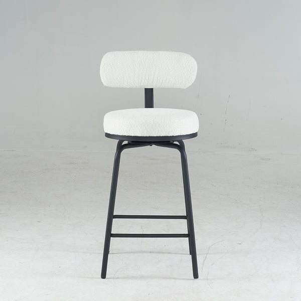 English Elm Modern Bouclé Swivel Bar Stools Set of 2 — Counter Height Fabric Seats with Metal Frame & Footrest, 360° Comfort White W1901P264272